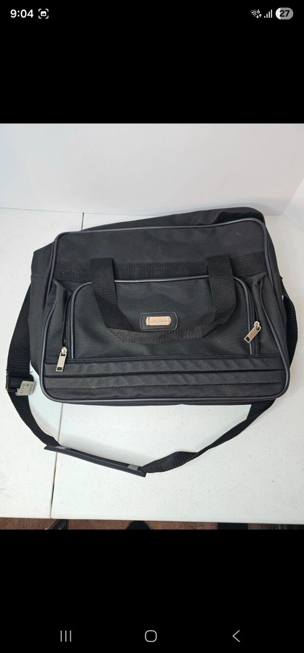 Vintage 90s Skyline Black Canvas Travel Bag Carry On Messenger Laptop Case